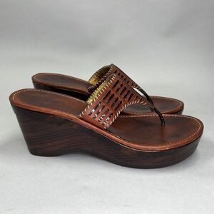 Cole Haan‎ Women's Size 9 Nike Air Brown Leather Wedge Thong Sandals